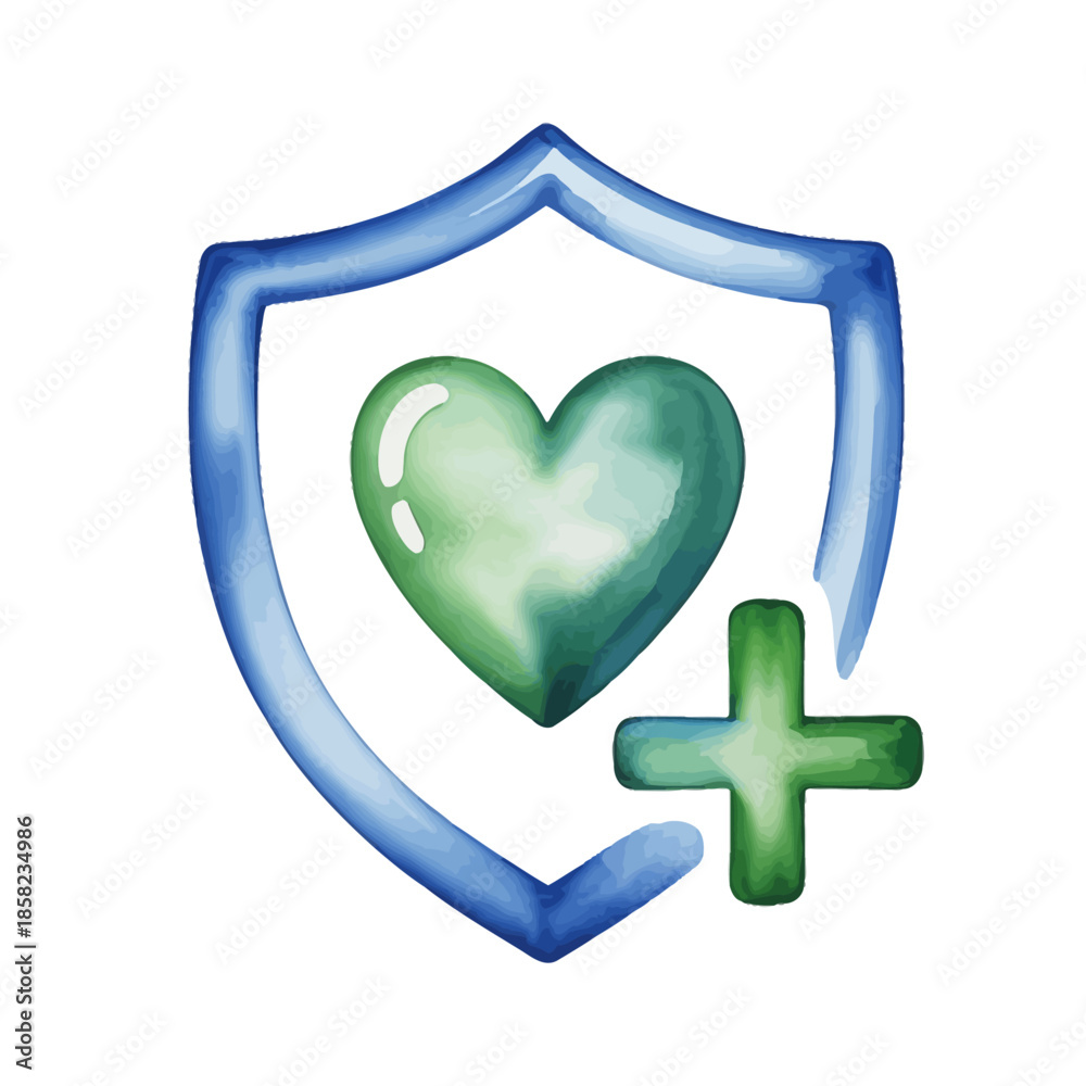 Fototapeta premium Minimalist Watercolor Healthcare Protection Icon for Safety Insurance and Wellness