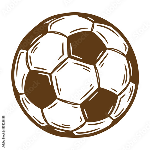 Vintage Brown and white soccer ball illustration with black panels and white hexagons  sports equipment