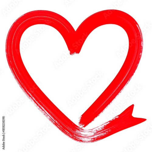 Bold, hand-painted red heart outline on black background, with flowing ribbon-like end