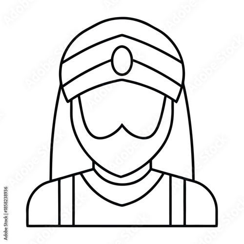 Outline illustration of a man wearing a turban and a mustache.