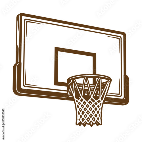 Vintage brown basketball hoop with net and backboard isolated on white background
