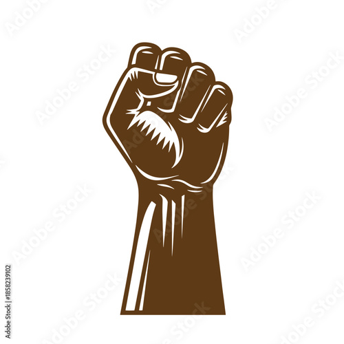 Vintage Brown clenched fist raised up in protest or solidarity  strong gesture of defiance or support