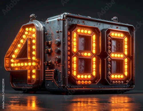 Vintage Industrial Digital Display Showing Number 488 with Glowing Orange Bulbs on Dark Background.