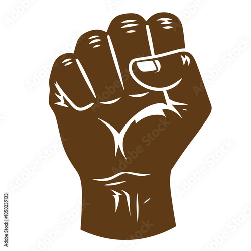 Vintage Brown clenched fist raised up in protest or solidarity gesture isolated on white background