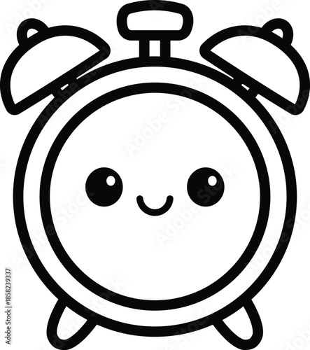 Cute Alarm Clock Outline Icon Kawaii Style