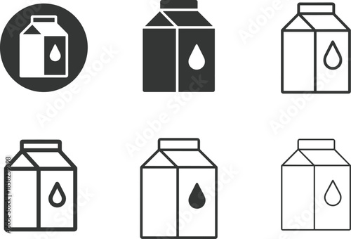 Milk carton and dairy product packaging icon set, juice box symbols, liquid container vector elements for grocery shop