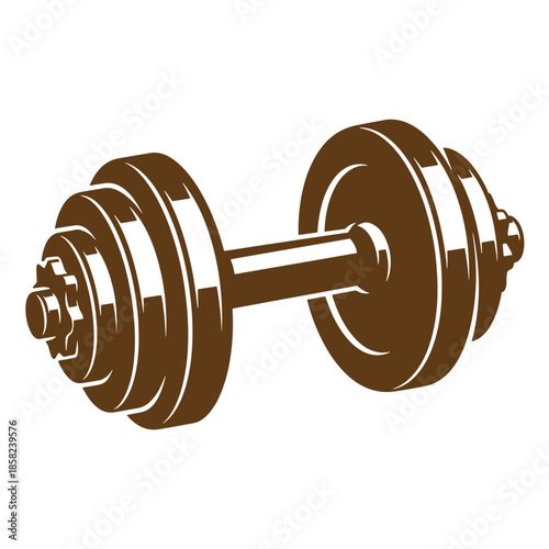 Vintage brown dumbbell weightlifting equipment for fitness and exercise routines at the gym