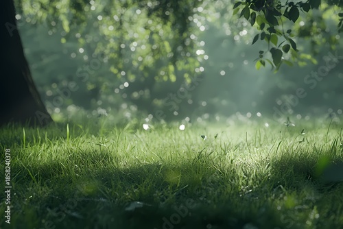 Lush Green Grass and Vibrant Trees in Tranquil Park Sunlight on a Bright Day Landscape background