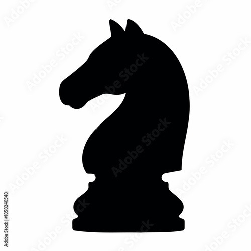 Black silhouette of a chess knight piece head profile on