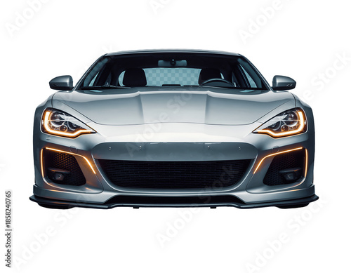 Front View Silver Sports Car Isolated on Transparent Background
