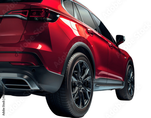 Side View Red SUV Car Isolated on Transparent Background
