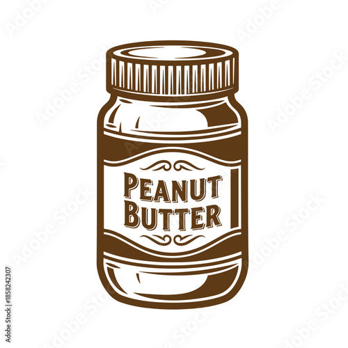 Vintage Brown peanut butter jar with label isolated on white background
