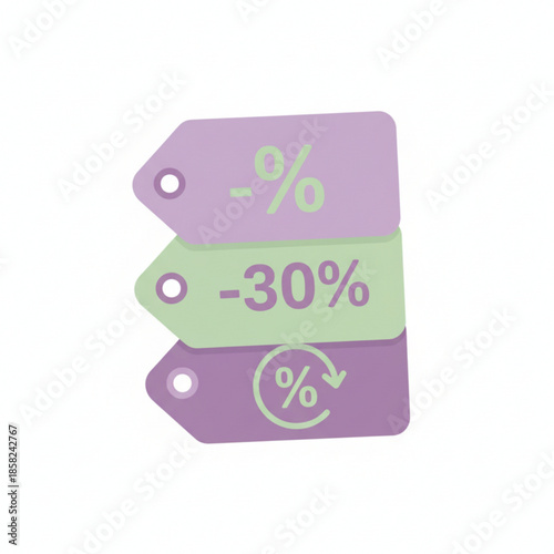 Stacked discount tags showing percentage sale, ideal for price reduction campaigns and retail promotions.