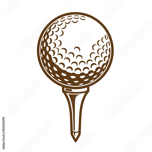 Vintage Golf ball sitting on a tee in a simple illustration style for golf and sports concepts