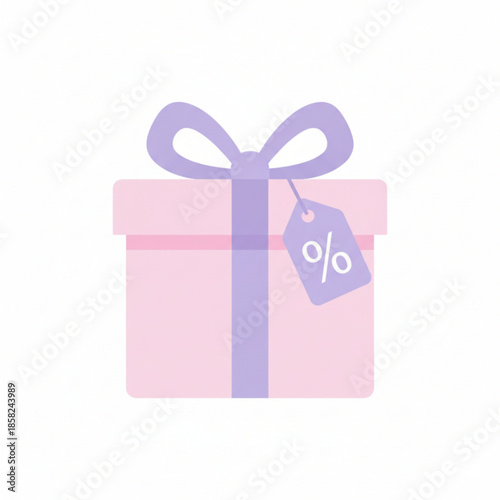Cute gift box illustration with discount tag, perfect for holiday sales, special offers, and promotional banners.