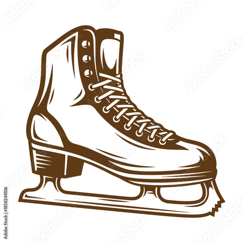 Vintage ice skate with laces and blade for hockey or figure skating on ice rink