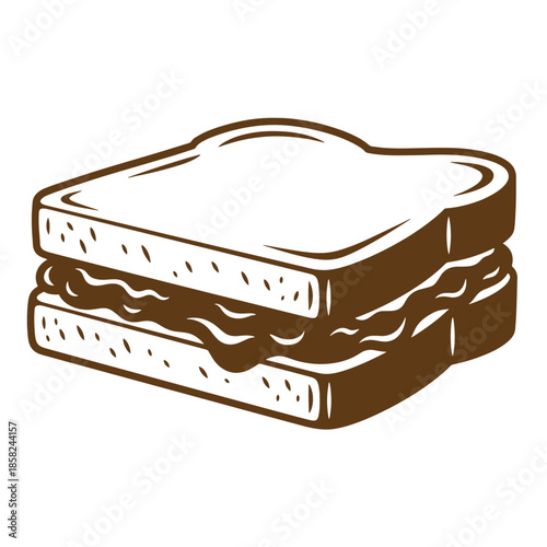Vintage Illustration of a toasted sandwich with two slices of bread and filling  a simple yet appetizing meal