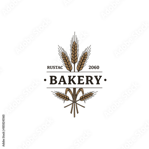 Rustac 2060 Modern Bakery Logo Design Featuring Wheat Illustration and Elegant