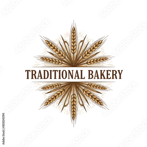 Elegant logo design featuring golden wheat stalks for traditional bakery