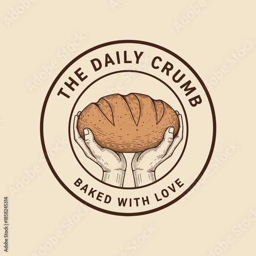 Artisan bread in hands with warm rustic bread loaf, cozy bakery vibe