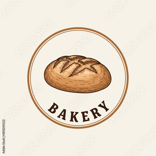 Rustic Artisan Bread Loaf with Crosshatch Scoring in Bakery Logo Design