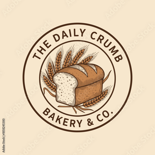 Freshly Baked Bread Loaf with Wheat Stalks for Artisan Bakery Branding