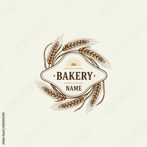 Elegant bakery logo featuring wheat stalks and warm color palette for