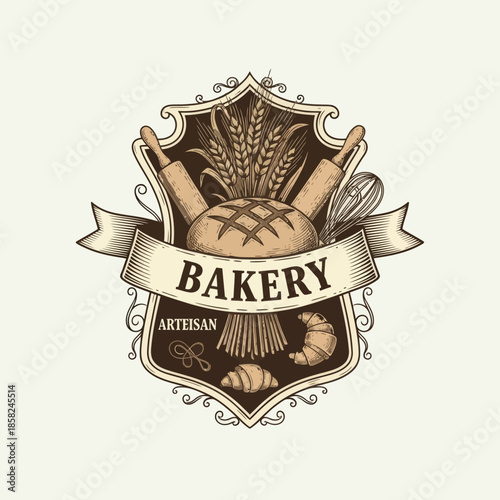 Elegant bakery emblem showcasing artisanal bread baked goods and wheat with