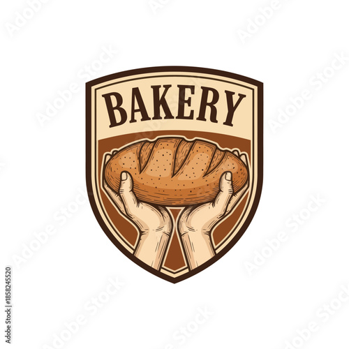 Inviting bakery logo with hands presenting freshly baked bread for bakery shop