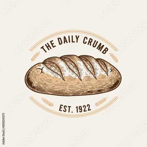 Vintage bakery logo featuring a classic loaf of bread with elegant design