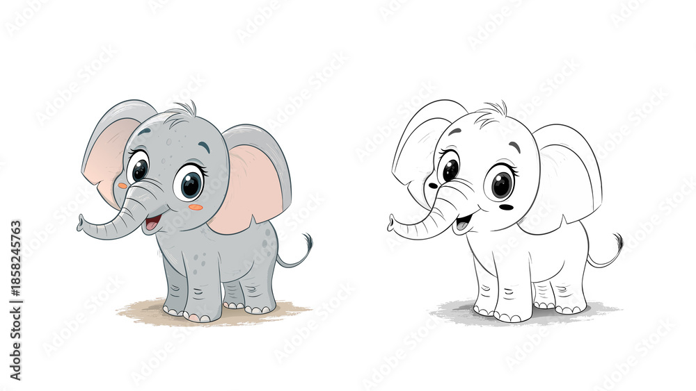 Fototapeta premium cute cartoon baby elephant for kid coloring,animal