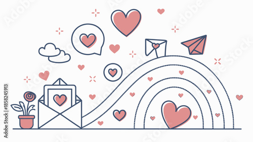 Vibrant heart rainbow illustration for love and communication