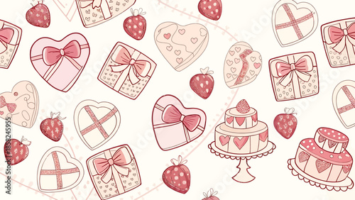 Charming Valentine's Day treats and gifts in pink hues on cream