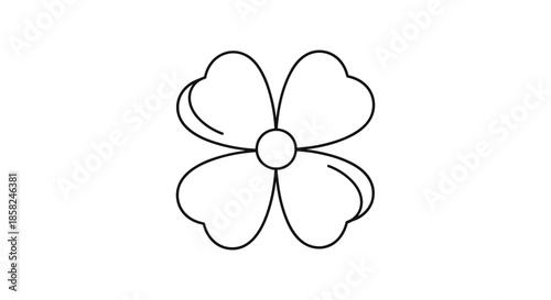 A simple black and white line art icon of a four-leaf clover symbolizing good luck fortune and Saint Patrick's Day celebration.