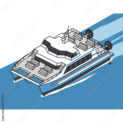 Luxury Yacht Speeding Through Calm Waters.