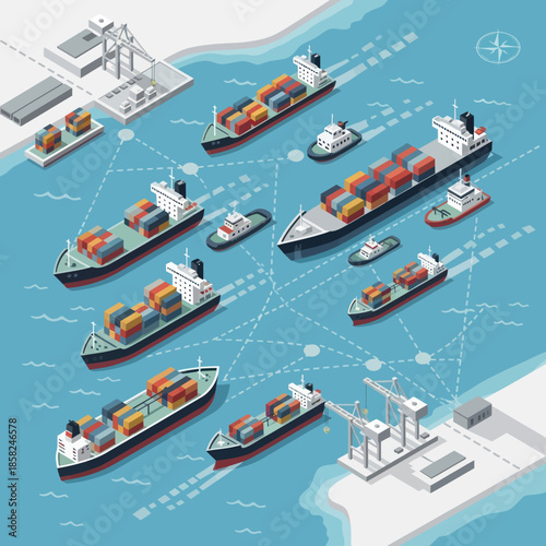 Cargo Ships and Boats in Harbour.