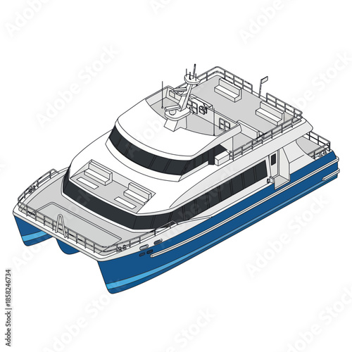 Modern Ferry Boat Illustration White Background.