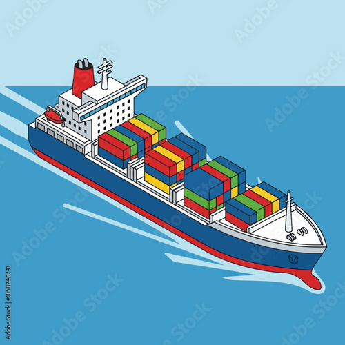 Cargo Ship with Containers at Sea.