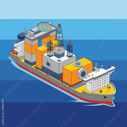 Large Industrial Ship with Equipment Onboard.