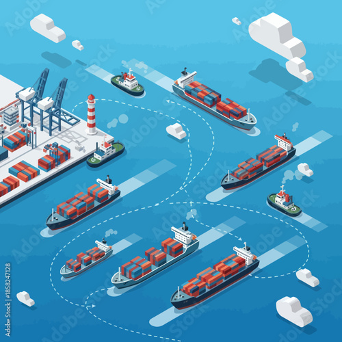 Cargo Ships at Sea and Dock.