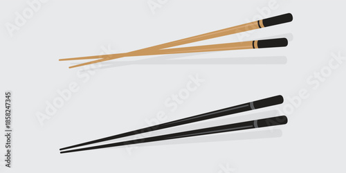 A detailed vector illustration showcases a pair of traditional wooden chopsticks resting on a surface high quality
