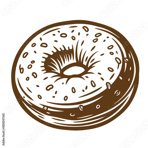 Vintage Brown bagel with white cream cheese and sesame seeds isolated on white background