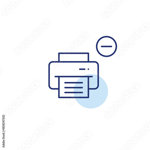 Printer and minus sign. Remove device, cancel printing job. Pixel perfect, editable stroke vector icon