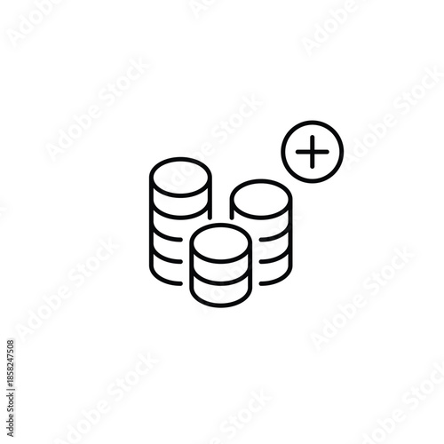 Coins in a stack and plus. Growing finances, return on investments and savings. Pixel perfect, editable stroke vector icon