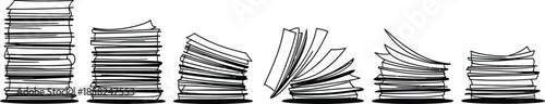 Paper stacks, documents, and workflow concept line illustration Vector
