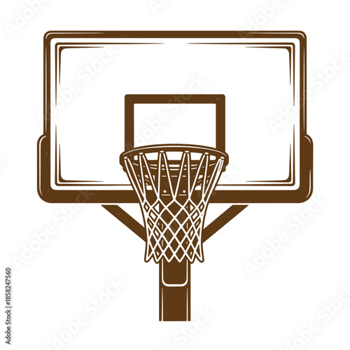 Vintage Brown basketball hoop with backboard and net on white background  sports equipment