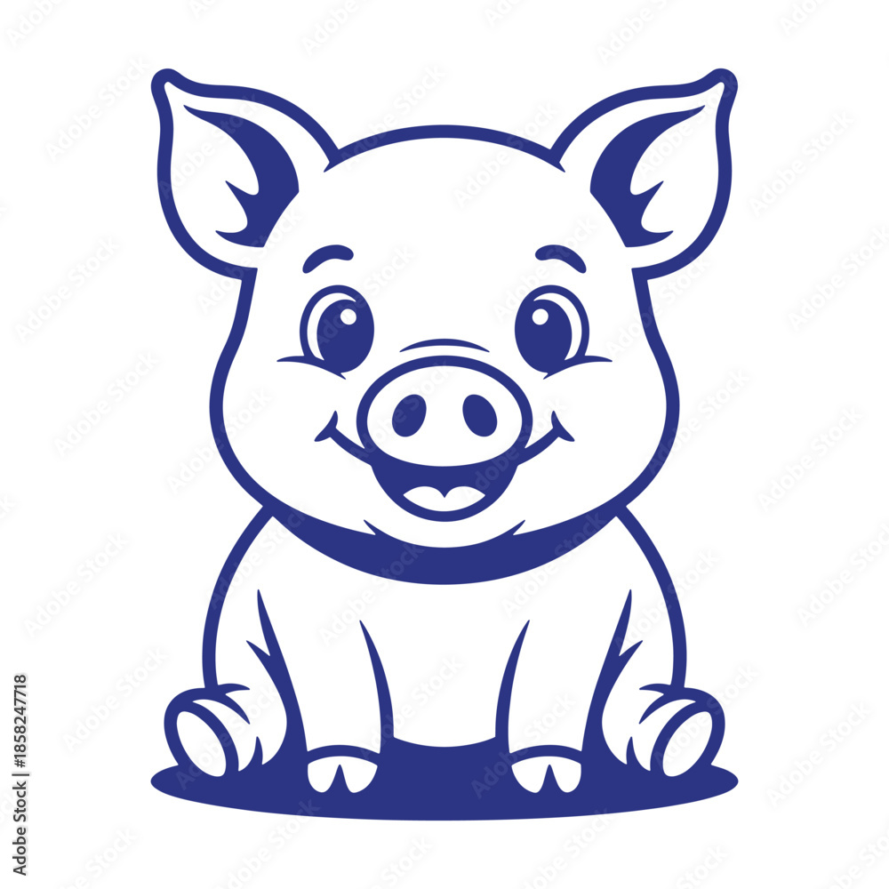 Fototapeta premium Smiling Piglet Cartoon Character Outline
