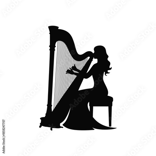 Silhouette of a woman playing a harp elegant musical performance art