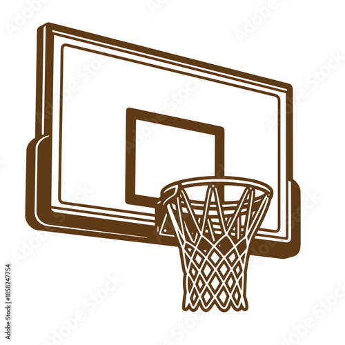 Vintage Brown basketball hoop with net and backboard isolated on white background  sports equipment