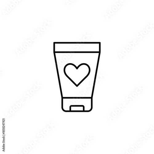 Cosmetics tube and heart. Customer favorite beauty products. Pixel perfect, editable stroke vector icon